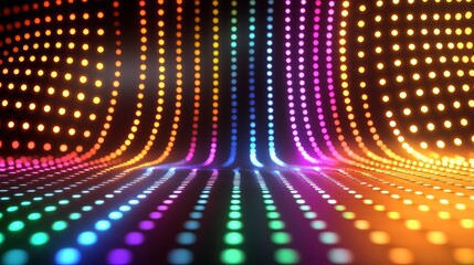 Aufkleber - Colorful light show with a rainbow of colors. The lights are arranged in a long line, creating a dynamic and energetic atmosphere. The colors are bright and vibrant