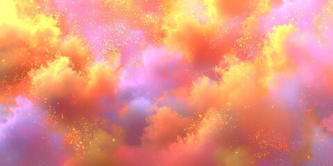 Aufkleber - Colorful sky with clouds and sparkles. The sky is filled with a variety of colors, including pink, yellow, and orange. The clouds are fluffy and seem to be floating in the sky