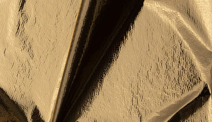 Aufkleber - Golden foil sheet with reflective, shiny surface creating a high-contrast, opulent design. Metallic texture and dramatic creases perfect for luxurious wrapping, fashion, and elegant decor with a.