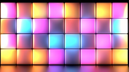 Poster - Colorful wall made of square blocks. The blocks are in different colors and are arranged in a pattern. The wall appears to be a part of a larger display or installation