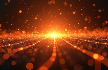 Leinwandbilder - Abstract tech background with orange glowing lines and particles. Futuristic digital design for presentations, web design, data visualization, network, sci-fi, energy concept. Dynamic light effect.