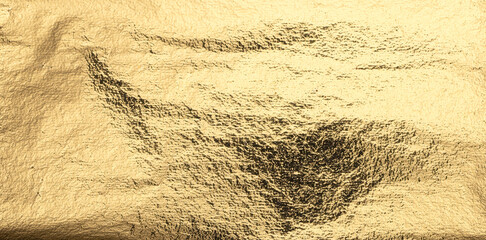 Aufkleber - Golden foil texture with a shiny, crumpled surface and dark, distressed patches. Abstract gradient design with shimmer and metallic glint. Rich, warm light reflecting on the worn, burnished sheet..
