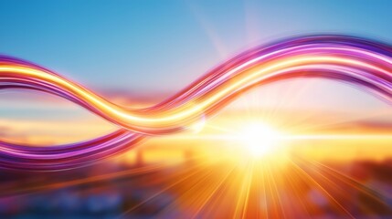 Poster - Colorful wave with a sun in the background. The sun is shining brightly and the colors of the wave are vibrant