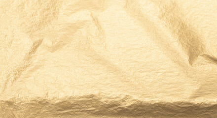 Fototapete - Golden foil textured folds with a pearlescent, glossy finish. Gilded, crumpled paper creating a luxurious, elegant background. Warm, metallic shimmer and subtle gleam perfect for premium wrapping and.