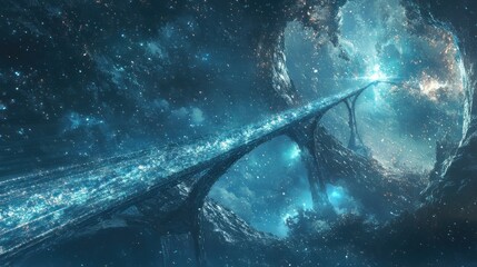 Wall Mural - A fantastic bridge stretches across the cosmic expanse towards the bright light
