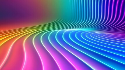 Poster - Colorful, rainbow-colored line drawing of a wave. The colors are bright and vibrant, creating a sense of energy and excitement. The line drawing appears to be abstract