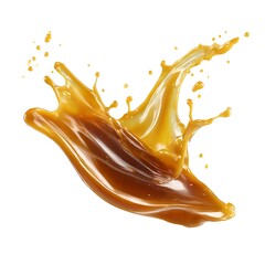 Fototapete - A dynamic splash of liquid caramel, isolated on a clean white background