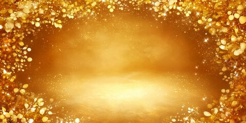 Poster - Gold leafy background with a large open space in the middle. The background is filled with gold leaves and the space in the middle is empty