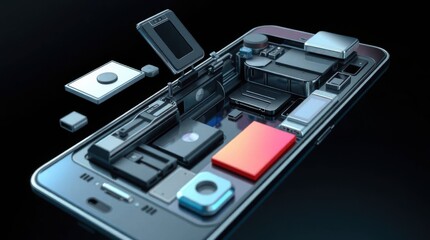 Poster - Exploded view of a smartphone showing its internal components in detail