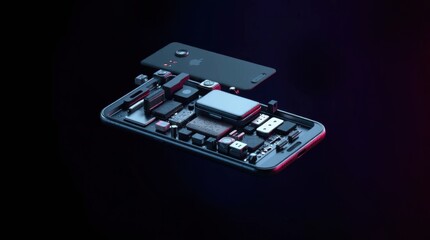 Poster - Exploded view of modern smartphone revealing internal components detail