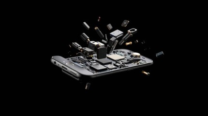 Poster - Exploded view of smartphone internal components showcasing technology innovation