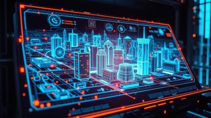 Aufkleber - Futuristic city digital twin interface showing advanced technology design