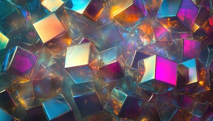 Poster - Iridescent Crystal Cubes Abstract Composition with Reflective Surfaces