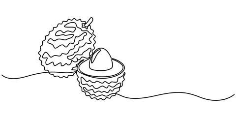 Poster - Continuous one single minimal line drawing lychee, Single one line drawing peeled healthy organic lychee for orchard logo identity. Fresh tropical fruitage concept for fruit garden icon. Modern style.