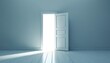 © Maryna - Open door leads bright light, represents new opportunities, future changes. Interior design features simple white door, sky. Concept for business success, new life. Brightness, hope, freedom, chance