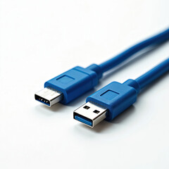 Poster - blue usb cable on bright white background. isolated usb-c and usb-a connectors. tech theme, modern d