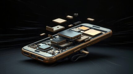 Poster - Smartphone components exploded view showcasing circuit board technology