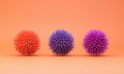 Poster - Colorful spiky spheres on orange background showcasing vibrant design and texture