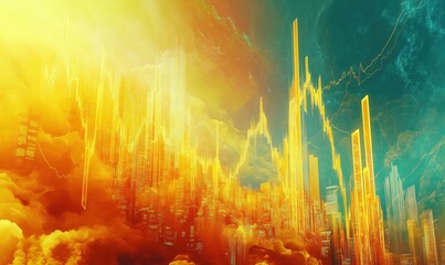 Poster - Futuristic city skyline with vibrant colors and dynamic energy patterns