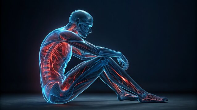 Human Anatomy: A stunning depiction of the human form, its skeletal structure, muscles, and internal systems rendered in a visually striking, artistic manner.
