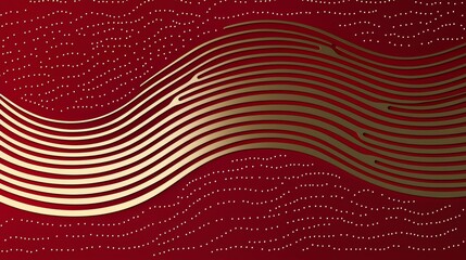 Fototapete - Red and gold wave patterned background with a gold and red stripe. The wave pattern is made up of many small lines that create a sense of movement and energy