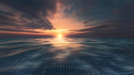 Wall Mural - Beautiful sunset over the ocean with rippling water and clouds