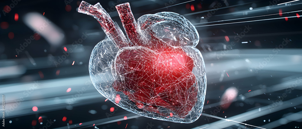 Digital representation of a human heart with a futuristic look. This ...