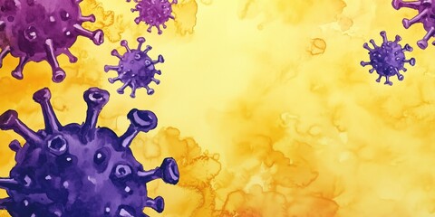 Poster - colorful illustration of virus particles on a vibrant yellow background
