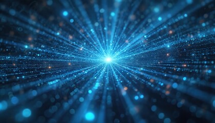 Leinwandbilder - Futuristic abstract digital illustration showcasing AI algorithm in motion. Data streams, light particles create dynamic, vibrant, glowing tunnel with glowing blue light, bokeh effect. Tech concept.