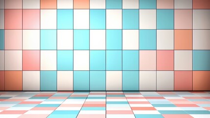 Fototapete - Wall with a blue and white checkered pattern. The wall is empty and has no furniture or decorations