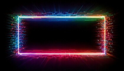 Leinwandbilder - Glowing geometric frame in neon lights on a black background