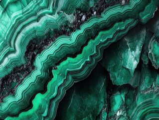 Poster - Captivating close up of malachite stone showcasing vibrant green hues and intricate banded patterns creating a mesmerizing natural texture