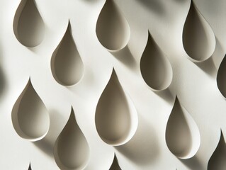 Poster - Minimalist abstract art featuring a pattern of teardrop shapes on a textured white background casting shadows