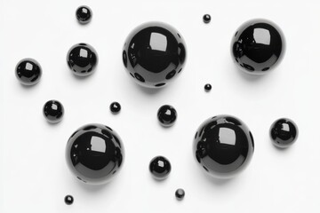 Poster - Glossy Black Spheres Arrangement on White Background Reflective Balls in Minimalist Style Abstract Composition for Modern Design
