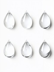 Poster - Serene collection of pristine water droplets on a clean white surface creating a minimalist and refreshing visual impact perfect for purity and clarity