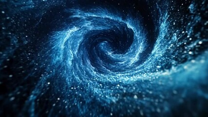 Astrophysical vortex glowing with radiant blues amidst infinite cosmic backdrop.