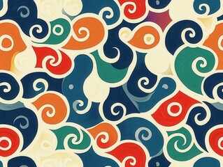 Poster - Colorful abstract swirl pattern with retro style and vintage texture seamless design for textile and surface