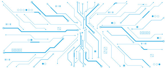 Fototapete - Abstract CPU processor or semiconductor with Power icon with glowing pixels on technology circuit board.