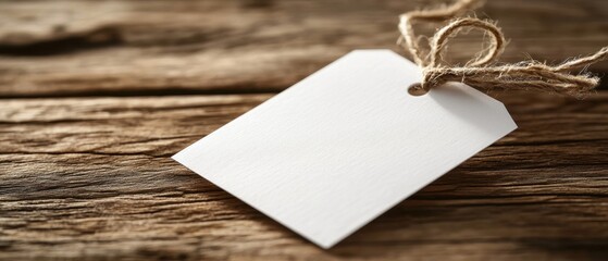 Poster - Rustic charm blank paper tag with twine on weathered wood surface for product pricing and branding