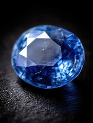 Poster - Captivating sapphire gemstone on a dark surface showcasing its brilliant facets and deep blue hue in a macro shot