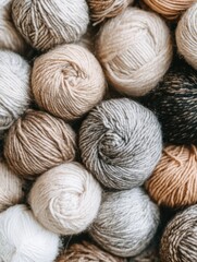 Poster - Cozy yarn balls in neutral tones create a warm and inviting texture perfect for knitting projects close up shot