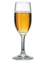 Poster - Elegant champagne flute filled with golden bubbly liquid against a clean white background perfect for celebrations and special occasions