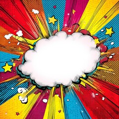 Poster - Colorful comic explosion with a blank speech bubble surrounded by stars and dynamic lines.