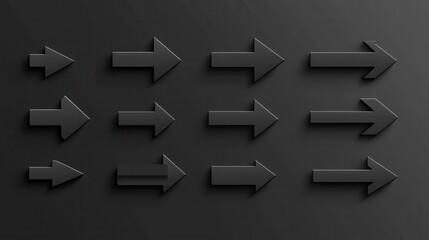 Poster - set of black arrow icons. various packaging symbols. motion pointers. site and player control button