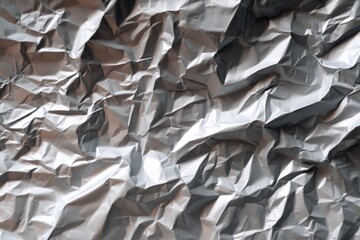 Poster - Abstract texture of crumpled silver foil with light and shadow creating dynamic patterns and reflective surface for design and background