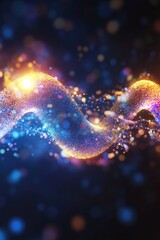 Poster - Abstract sparkling wave of vibrant light particles on a dark background creating a dynamic flow with a bokeh effect and a futuristic feel showcasing digital art