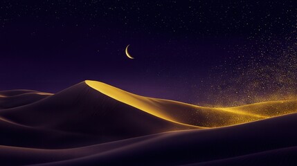 Wall Mural -   A desert at night under a moonlit sky