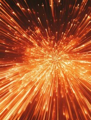 Poster - dynamic orange light streaks radiating from a central point creating a burst of energy and motion ab