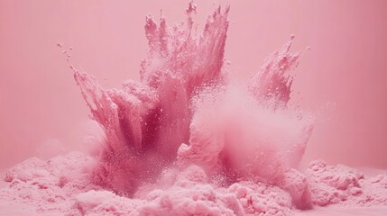 Poster - Spectacular pink powder explosion creates a captivating abstract cloud on a monochromatic background in a studio shot with a dynamic camera angle