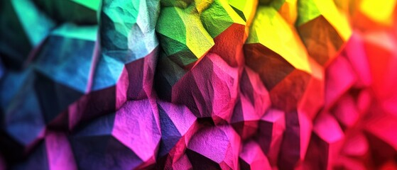 Poster - Vibrant geometric texture with abstract colorful facets and dynamic lighting creating a modern and eye catching visual effect for backgrounds
